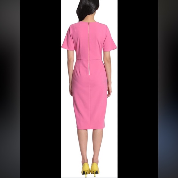 Maggy London Flutter Sleeve Pencil Skirt Dress in Ibis Rose Pink US 4 - Picture 3 of 10